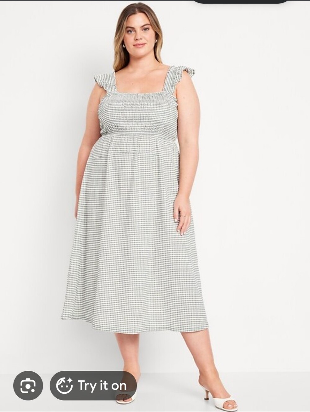 Old Navy Green and White Gingham Midi Dress XXL - Tall